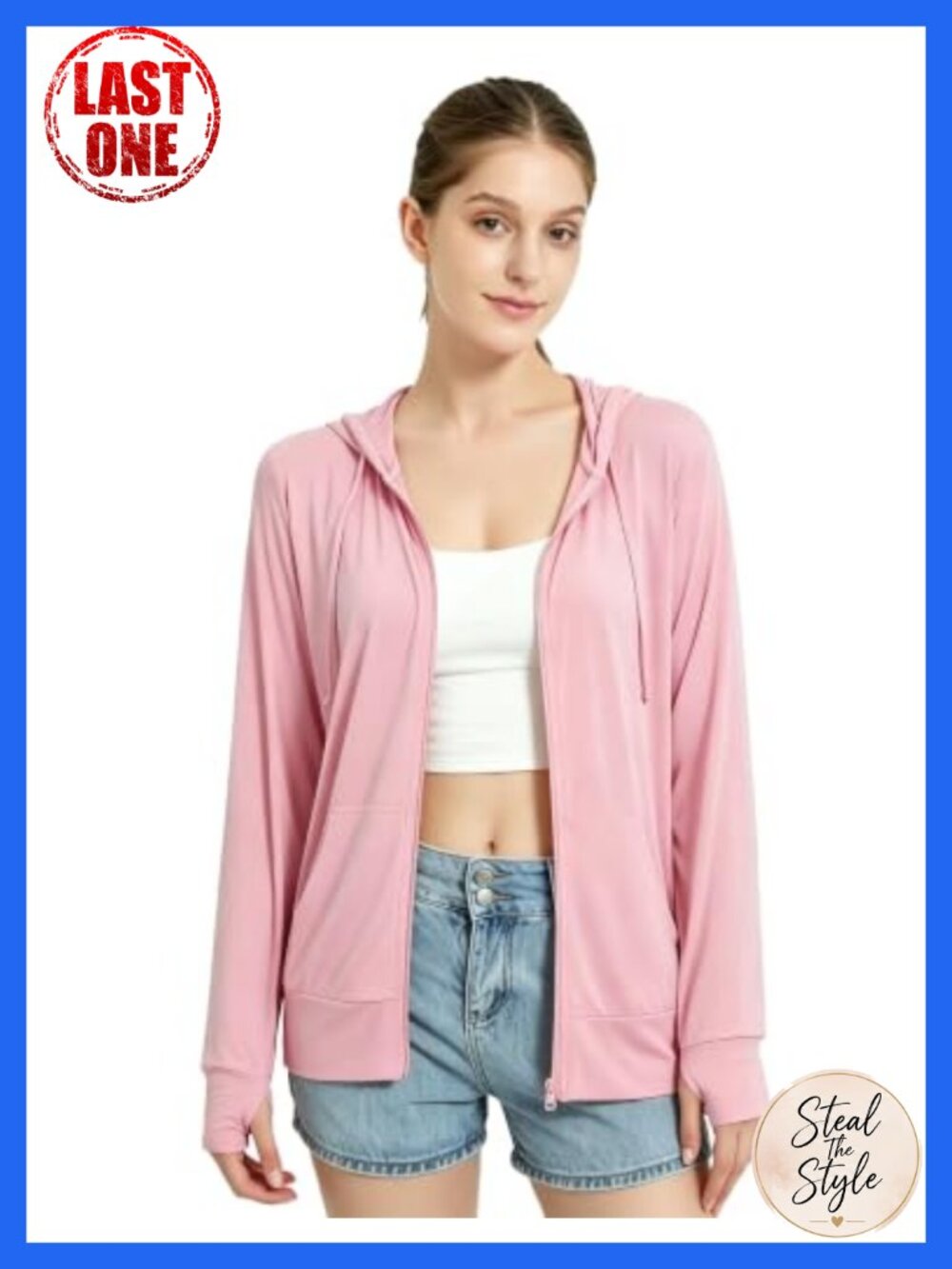 Women's Lightweight Zip Up Hoodie Stretch Thin Summer Jacket Thumbhole